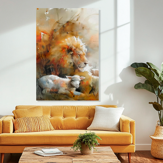 LAMB AND LION DECORATIVE PICTURE